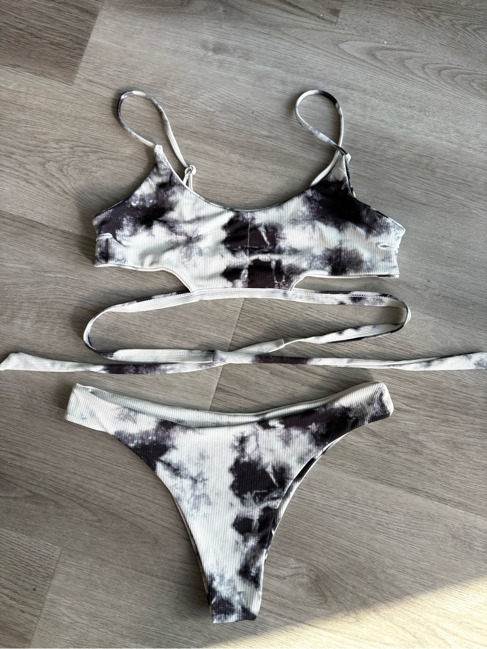 Tie-Dye Ribbed Two-Piece Bikini in White and Black